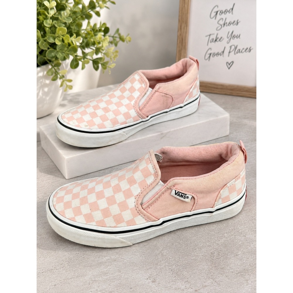 Vans Kids Classic Slip-On Pink Checkerboard Canvas Skate Shoes Size 3 Missy